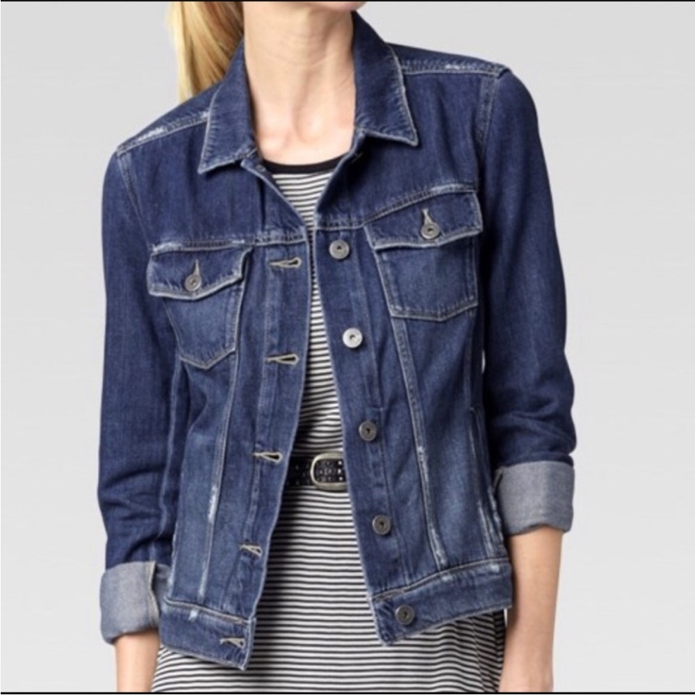 PAIGE Blue Distressed Denim Jacket Size S